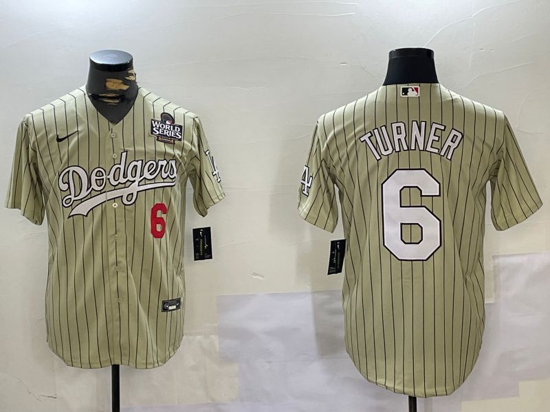 Men Los Angeles Dodgers #6 Turner Green Stripe Game 2024 Nike MLB Jersey style 2->los angeles dodgers->MLB Jersey